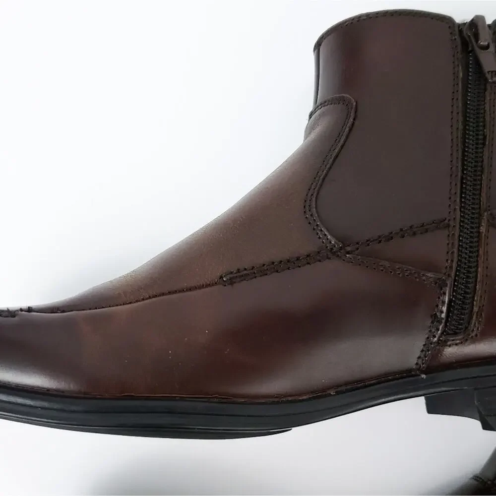 Stacy Adams Leather Boots Dark Brown 7.5 Chukka Side Zip Men Shoes Career Casual